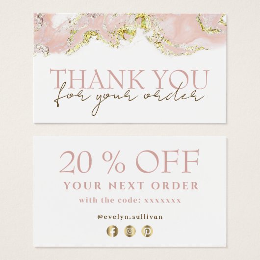 roze gemarmerd design bedankt voor je creditcard visitekaartje (Voorkant /achterkant)