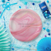 Roze gemarmerde achtergrond papieren bordje (Feest)