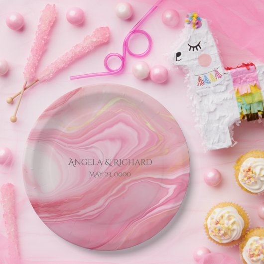 Roze gemarmerde achtergrond papieren bordje (Feest)