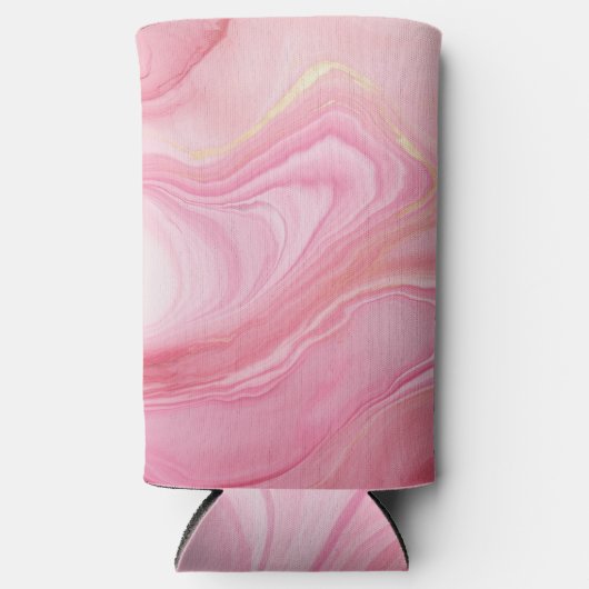 Roze gemarmerde achtergrond seltzer blikjeskoeler (Voorkant)