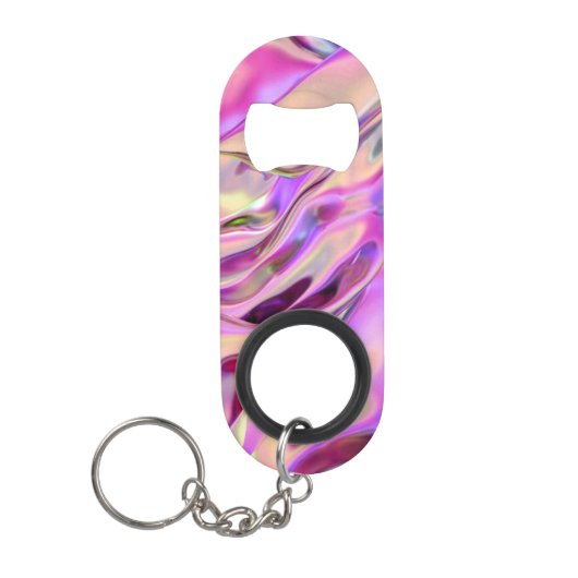Roze gemarmerde iriserende flesopening Sleutelhang Mini Flessenopener (Voorkant)