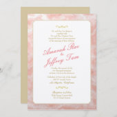 Roze gemarmerde trouwuitnodiging goudkoraal kaart (Voorkant / Achterkant)