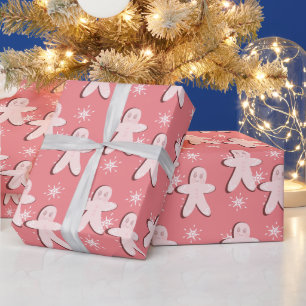 Roze Gemberkoek Koekje en Sneeuwvlokken Inpakpapie Cadeaupapier