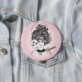 Roze Gemini Gemaskerde Dame Zodiac Persoonlijk Ronde Button 4,0 Cm (In situ)