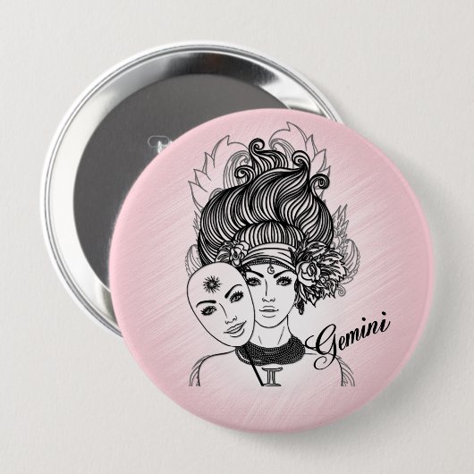 Roze Gemini Gemaskerde Dame Zodiac Persoonlijk Ronde Button 4,0 Cm (Voorkant /achterkant)
