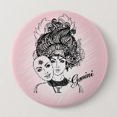 Roze Gemini Gemaskerde Dame Zodiac Persoonlijk Ronde Button 4,0 Cm (Voorkant)