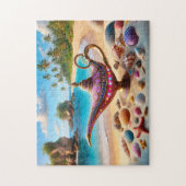 Roze genielamp op paradijsstrand legpuzzel (Verticaal)