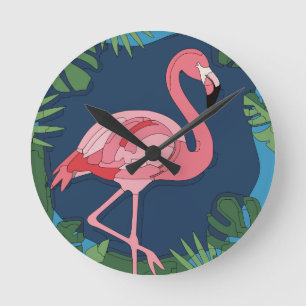 Roze Geo Flamingo met naam Ronde Klok