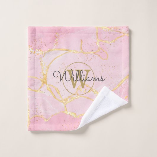 Roze Geode Agaat Gouden Monogram Bad Handdoek (Wasdoekje)