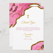 Roze Geode Agate Gold Cross Baptisme Christening Bedankkaart (Voorkant / Achterkant)