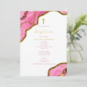 Roze Geode Agate Gold Cross Baptisme Christening Kaart (Staand voorkant)