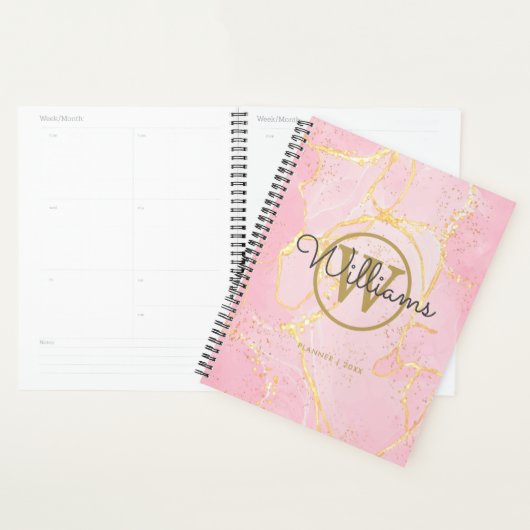 Roze Geode Agate Gold Monogram 2023 Planner (Display)
