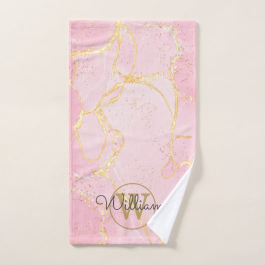 Roze Geode Agate Gold Monogram Bad Handdoek (Handdoek)