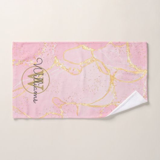 Roze Geode Agate Gold Monogram Bad Handdoek (Handdoek)