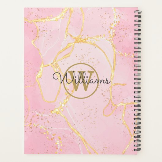 Roze Geode Agate Gouden Monogram 2023 Planner (Achterkant)