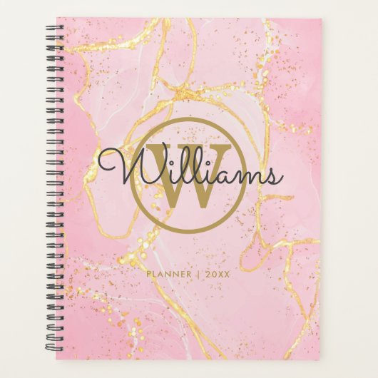 Roze Geode Agate Gouden Monogram 2023 Planner (Voorkant)