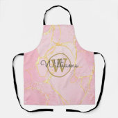 Roze Geode Agate Gouden Monogram Script Naam Schort (Voorkant)