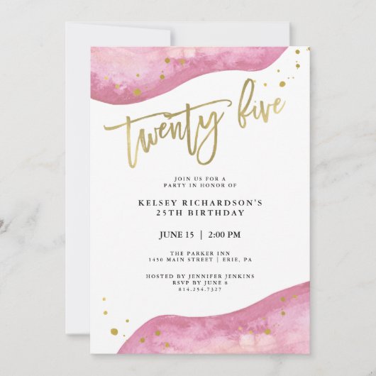 Roze Geode en Faux Gold Kijk | 25e verjaardag Kaart (Voorkant)