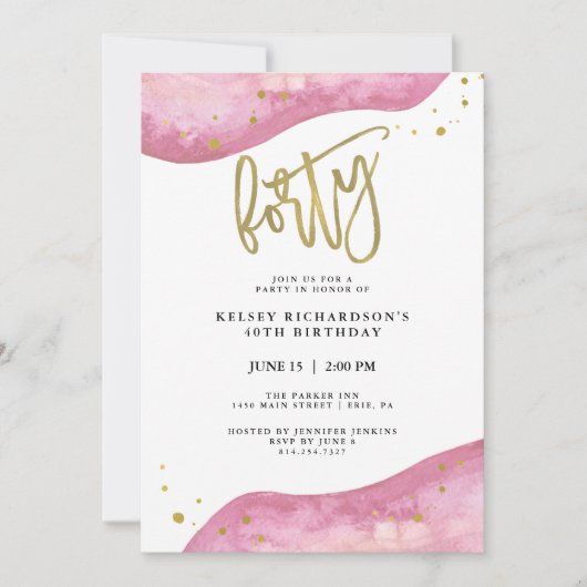 Roze Geode en Faux Gold Kijk | 40e verjaardag Kaart (Voorkant)