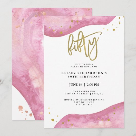 Roze Geode en Faux Gold Kijk | 50e verjaardag Kaart (Voorkant / Achterkant)