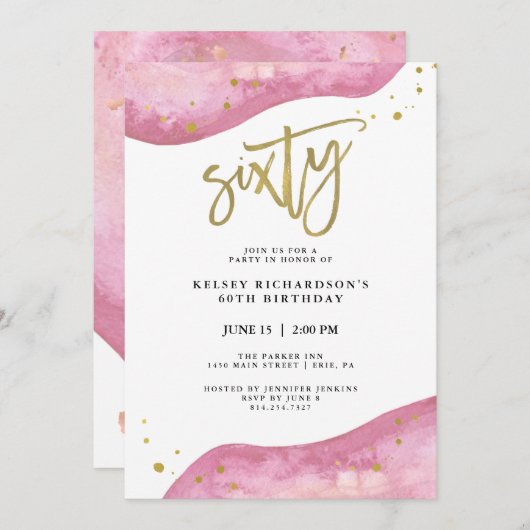 Roze Geode en Faux Gold Kijk | 60e verjaardag Kaart (Voorkant / Achterkant)