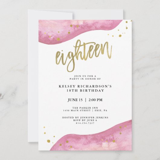 Roze Geode en Nep Gouden Uiterlijk | 18e Verjaarda Kaart (Voorkant)