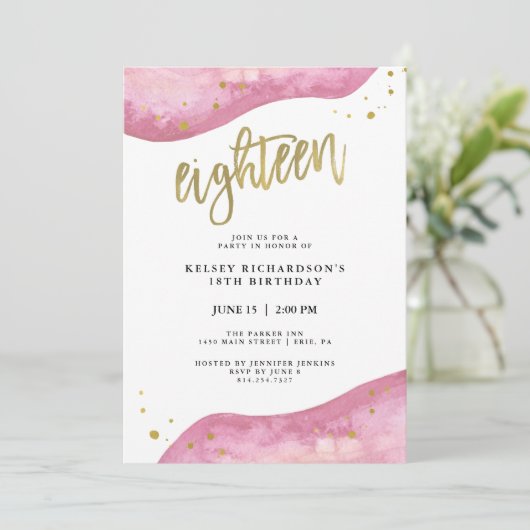 Roze Geode en Nep Gouden Uiterlijk | 18e Verjaarda Kaart (Staand voorkant)