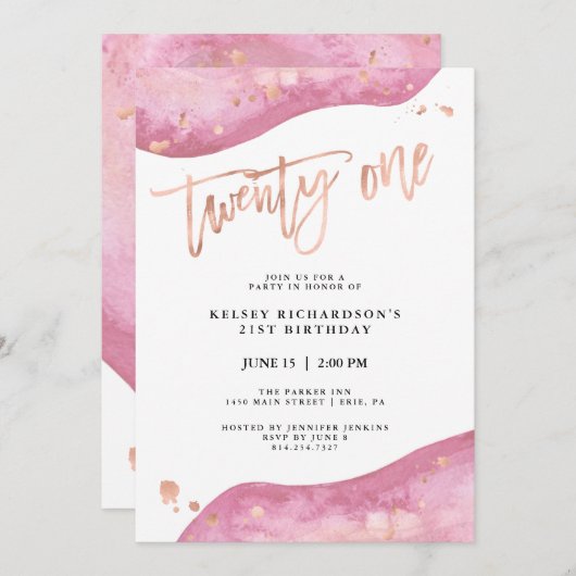 Roze Geode en Nep Roze Gouden Uiterlijk | 21e Verj Kaart (Voorkant / Achterkant)