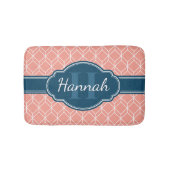 Roze Geometric Diamond Pattern Blue Monogram Badmat (Voorkant)