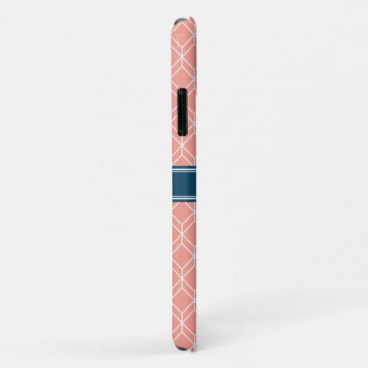 Roze Geometric Diamond Pattern Blue Monogram Case-Mate iPhone Case (Achterkant/rechts)