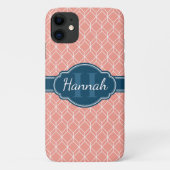 Roze Geometric Diamond Pattern Blue Monogram Case-Mate iPhone Case (Achterkant)