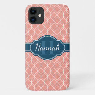 Roze Geometric Diamond Pattern Blue Monogram Case-Mate iPhone Case