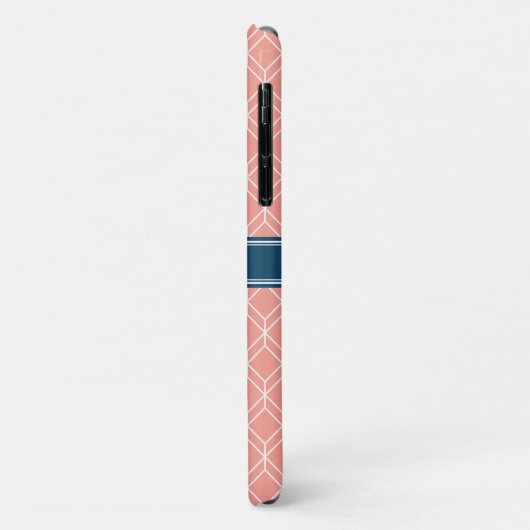 Roze Geometric Diamond Pattern Blue Monogram Case-Mate iPhone Case (Achterkant/links)