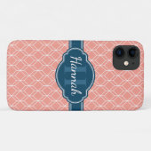 Roze Geometric Diamond Pattern Blue Monogram Case-Mate iPhone Case (Achterkant (horizontaal))
