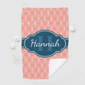 Roze Geometric Diamond Pattern Blue Monogram Golfhanddoek (Insitu)