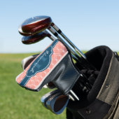 Roze Geometric Diamond Pattern Blue Monogram Golfheadcover (Insitu)