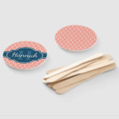 Roze Geometric Diamond Pattern Blue Monogram Handwaaier (Niet-gemonteerd)