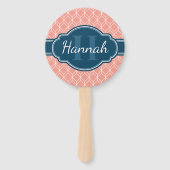 Roze Geometric Diamond Pattern Blue Monogram Handwaaier (Voorkant)