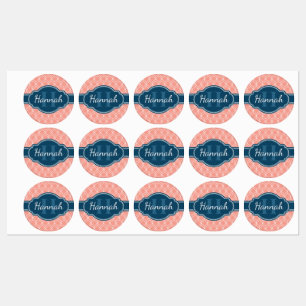 Roze Geometric Diamond Pattern Blue Monogram Labels