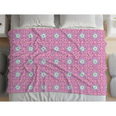 Roze geometrisch bloemmotief fleece deken