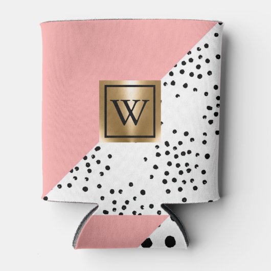 Roze Geometrisch en Polka Dots Blikjeskoeler (Voorkant)