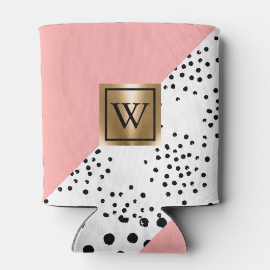 Roze Geometrisch en Polka Dots Blikjeskoeler (Achterkant)