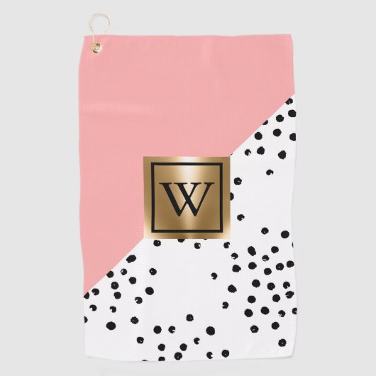 Roze Geometrisch en Polka Dots Golfhanddoek (Voorkant)
