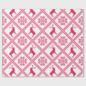 Roze, geometrisch kerstpatroon met rendieren cadeaupapier (Vlak)