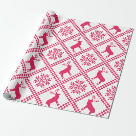 Roze, geometrisch kerstpatroon met rendieren cadeaupapier