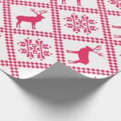Roze, geometrisch kerstpatroon met rendieren cadeaupapier (Hoek)