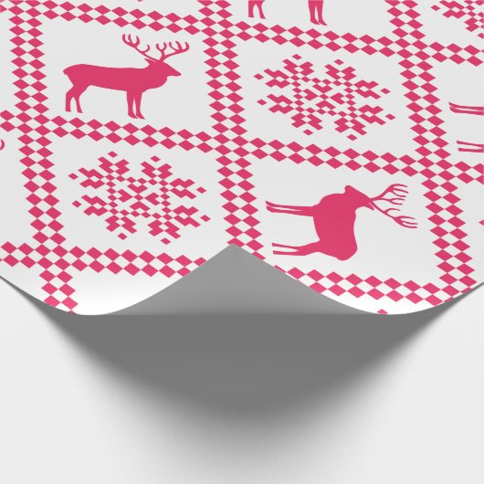 Roze, geometrisch kerstpatroon met rendieren cadeaupapier (Hoek)