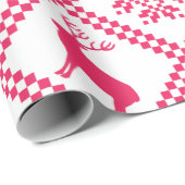 Roze, geometrisch kerstpatroon met rendieren cadeaupapier (Rol Hoek)