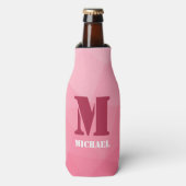 Roze geometrisch mesh patroon Monogram Flesjeskoeler (Fles Voorkant)