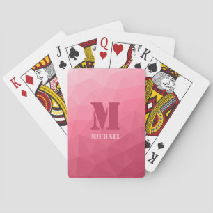 Roze geometrisch mesh patroon Monogram Pokerkaarten